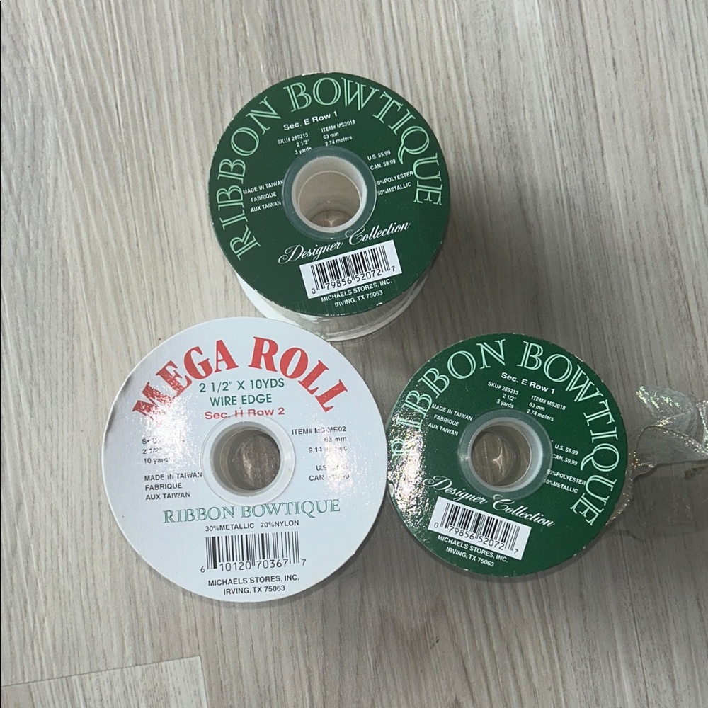 Ribbon Bowtique Mega 3 Rolls Christmas Tree/Crafts Iridescent White Wired Edge